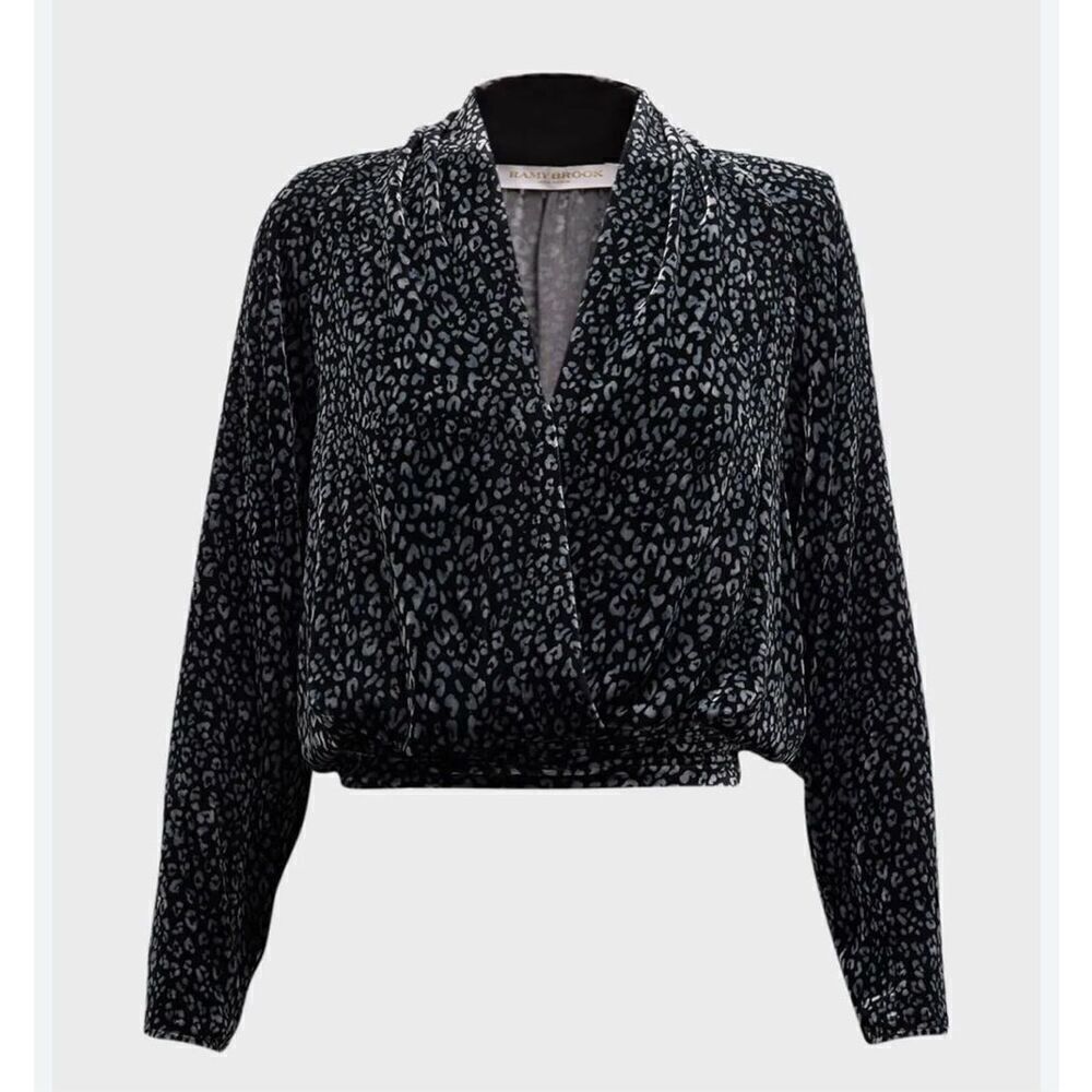 Ramy Brook Jordyn Leopard-Print Velvet Blouse in Grey NWT Size Small